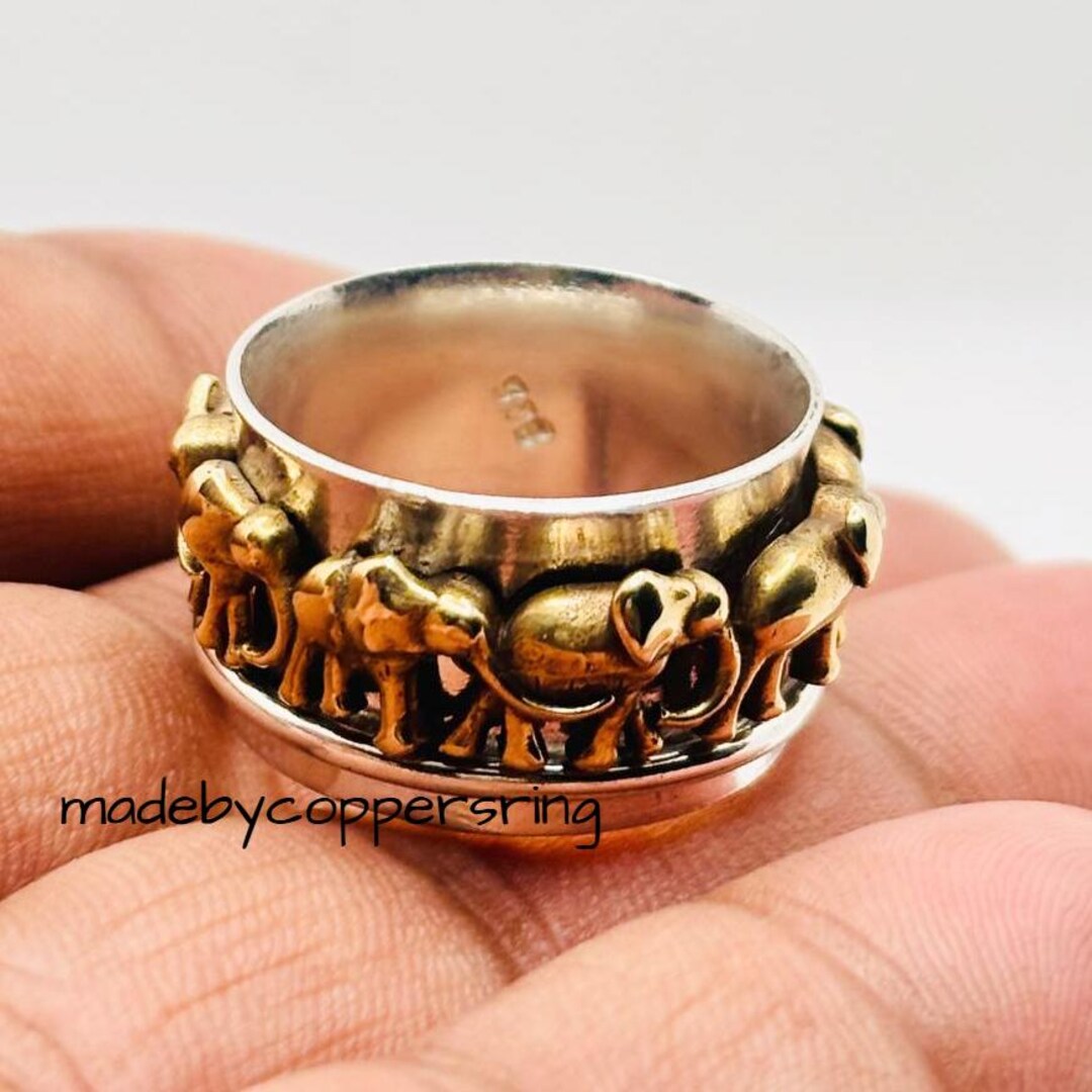 925 Sterling Silver Elephant Spinner Ring, Wide Band Fidget Ring ...