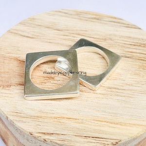 Set of 2 Square Flat Ring, Solid Sterling Silver Ring, Rectangle Ring, Cube Ring, Geometric Signet Ring, Unisex Modern Ring, Men Women Ring