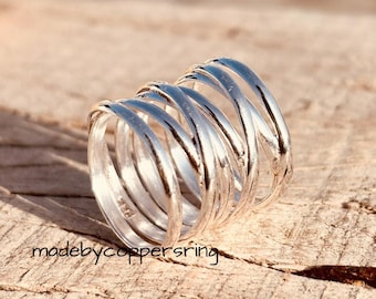 Statement Wrap Ring, Sterling Silver Ring for Women, Wire Wrapped Ring Band, Simple Wide Chunky Long Large Ring, Bohemian Statement Ring
