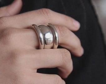 Set di anelli a cupola in argento sterling fatti a mano, anelli impilabili