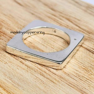 Square Flat Ring, Solid Sterling Silver Ring, Cube Ring, Geometric Ring, Unisex Modern Ring, Signet Ring, Men Women Ring, Rectangle Ring