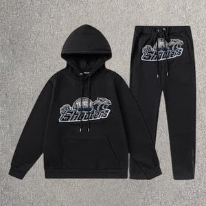 Schwarzes Shooters Graphic Trainingsanzug-Set Hoodie & Jogger