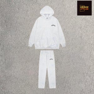 White Hoodie & Jogger Set Unisex Tracksuit Streetwear Halloween Causal Wear
