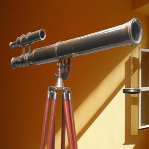 Nautical Brass Telescope on Wooden Tripod – Vintage Maritime Spyglass, Functional Antique Decor, Gift for Him, Office or Study