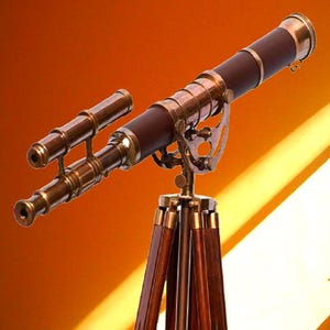 Brass Telescope Floor Standing Brass Telescope with Wooden Tripod | Nautical Working Telescope | Christmas Gift for Him  Home Office Decor