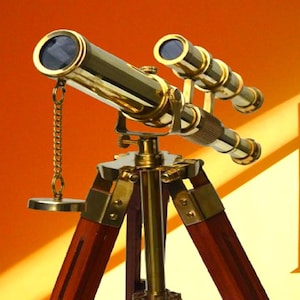 Handmade 10" Nautical Brass Telescope with Wooden Tripod Stand – Perfect Gift Item"