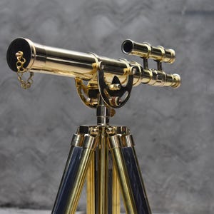 Polished Brass Telescope with Wooden Tripod: Nautical Decor, 50-Inch