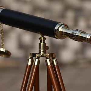 Nautical Brass Telescope with Wooden Tripod: Vintage Maritime Decor