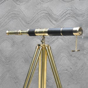 Brass Nautical Telescope with Adjustable Wooden Tripod: Vintage Marine Decor