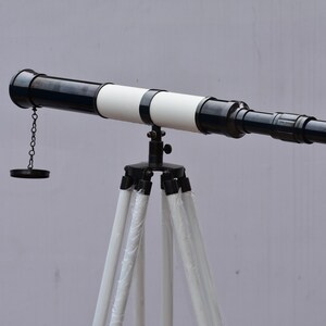 Brass Floor Telescope with Wooden Tripod: Nautical Decor Working Spyglass