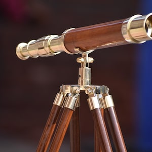 Brass Nautical Telescope with Wooden Tripod: Vintage Maritime Decor