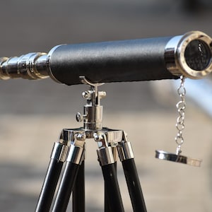 Working Brass Telescope on Wooden Tripod: Nautical Decor Spyglass