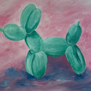 Balloon Dog Painting in Mint, original acrylic painting on canvas, handmade acrylic painting, balloon dog on canvas, artwork for home canvas