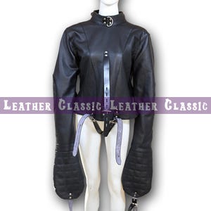 Unisex Leather Bondage Suit with Hood – Cosplay Restraint Jacket, Stylish Costume | Mature