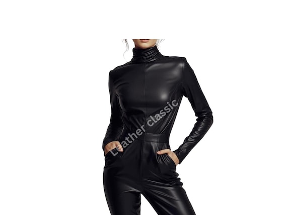 Genuine Leather Catsuit: Black Slim Fit Bodysuit for Cosplay