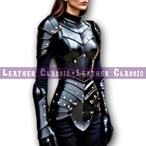 Women&#39;s Premium Black Leather Armor Set | Costume Wear | Medieval Fantasy Outfit
