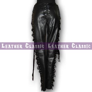 High Waist Sheepskin Leather Pants: Lace-Up Tapered Fit