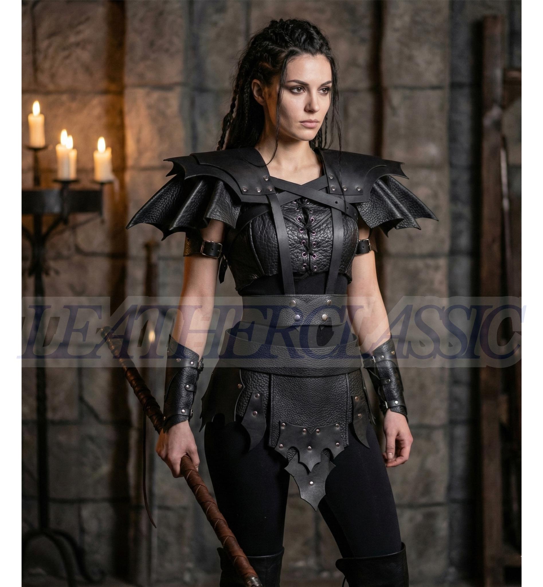 Real Leather Fantasy Armor Set | Women’s Cosplay | LARP Shoulder Armor ...