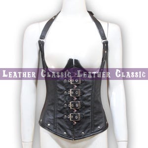 Women&#39;s Buckle Strap Corset Top | Open Front Sheepskin Leather Waist Cincher