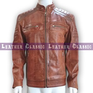 Brown Sheepskin Leather Biker Jacket: Men&#39;s Moto Outerwear