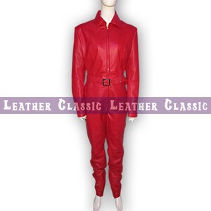 Sheepskin Leather Jumpsuit for Women – Zipper Front with Belted Waist | Mature