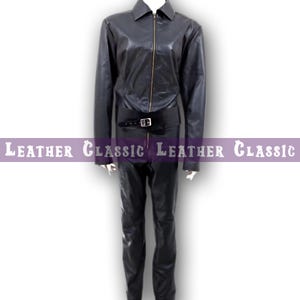 Black Sheepskin Leather Jumpsuit: Unisex Gothic Cosplay Outfit