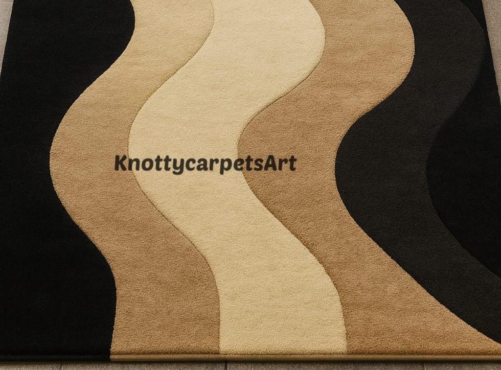 Modern Wave Rug, Black, Beige, & Brown Abstract Area Rug, Hand Tufted ...