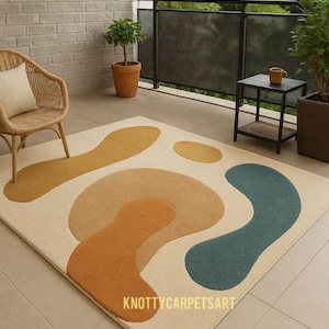 Hand Tufted Abstract Organic Shape Tufted Rug] Modern Irregular Area Rug ]Boho Minimalist Living Room Rug,Artistic Hand-Tufted Wool Rug,