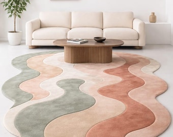 Hand-Tufted Wavy Rug – Modern Abstract Pastel Area Rug
