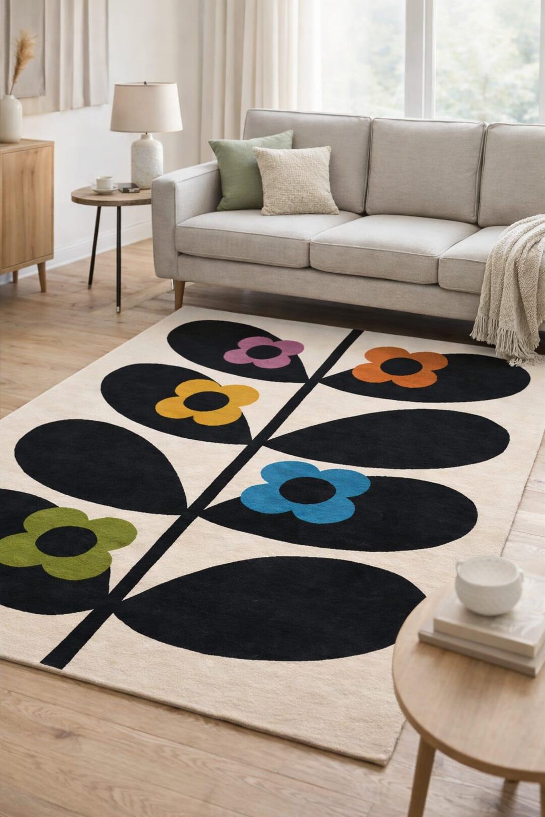 Hand Tufted Floral Area Rug – Retro 70s Scandinavian Decor - Etsy