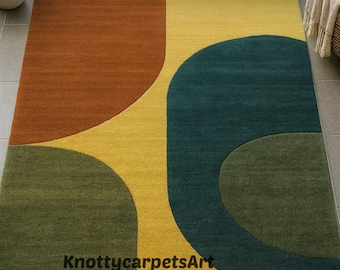 Mid-Century Modern Abstract Rug: Geometric Hand-Tufted Wool Carpet