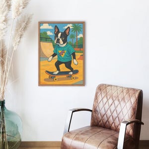 Boston Terrier Skateboarding - 90s Themed