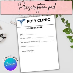 Editable Doctor&#39;s Note Template: Printable Rx Pad (Canva, A4) (Digital Download