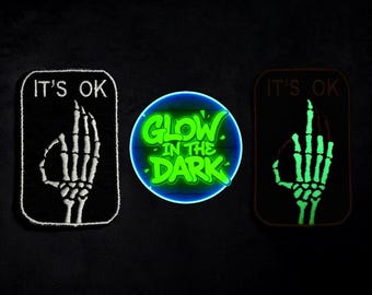It’s Ok calavera Glow in the Dark  Iron on patch bordado 2.5” x 4”  pulgadas