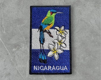 Nicaragua Embroidered iron on Patch - National Bird Guardabarranco - National Flower Sacuanjoche