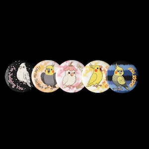 Set of 5 Pin Buttons – Cute Kawaii Cockatiel Parrot Pins – Bird Accessories – Funny Pet Bird Lover Gift – Whimsical Animal Badge pin Set