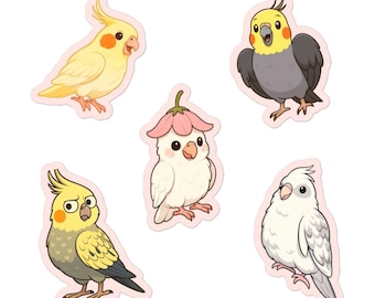Cute Parrot Sticker Pack – Adorable No Bubble Bird Stickers – Kawaii Cockatiel Vinyl Decals – Pet Bird Lover Gift – Laptop Stickers