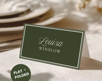 Timeless Green Wedding Place Card Template, Elegant Old Money Name Tags, Flat or Folded Printable Seating Cards, Editable in Canva, TLGR
