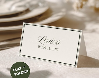 Timeless Cream Wedding Place Card Template, Elegant Old Money Name Tags, Flat or Folded Printable Seating Cards, Editable in Canva, TLGR