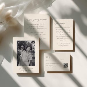 Modello di invito di nozze scritto a mano, set di cancelleria per matrimoni moderno, pacchetto di inviti minimalisti con scrittura a mano, modificabile su Canva, HW01