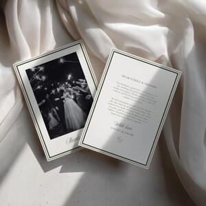 Modello di biglietto di ringraziamento per matrimonio senza tempo, elegante lettera di ringraziamento con foto, nota post-matrimonio modificabile su Canva, download immediato stampabile, TLGR