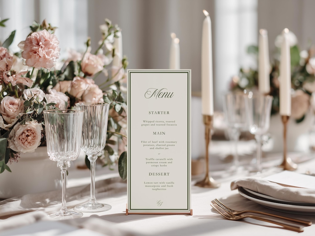Timeless Wedding Menu Template, Canva Editable Wedding Menu Card, Minimalist Luxury Recept