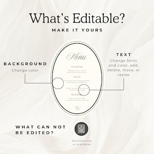 Modello di menu di nozze ovale senza tempo, elegante menù crema e verde, menù per ricevimento di nozze modificabile su Canva, lusso e ricchezza tradizionale, TLGR immagine 6