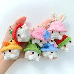 Crochet Pattern Mini Mushroom Keychain | Bunny Hat Option | PDF Pattern in 5 Languages