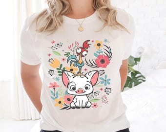 Disney Moana Shirt, Hei Hei and Pua Floral Shirt, Moana Princess Shirt, Disney Trip, Disneyland Shirt, Disney World Shirts