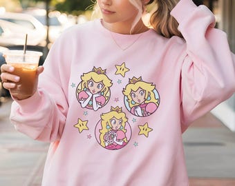 Mario Princess Girls Sweatshirt, Princess Peach Mario Hoodie, Princess Peach Sweat, Super Mario Sweatshirt, Mario Group Birthday