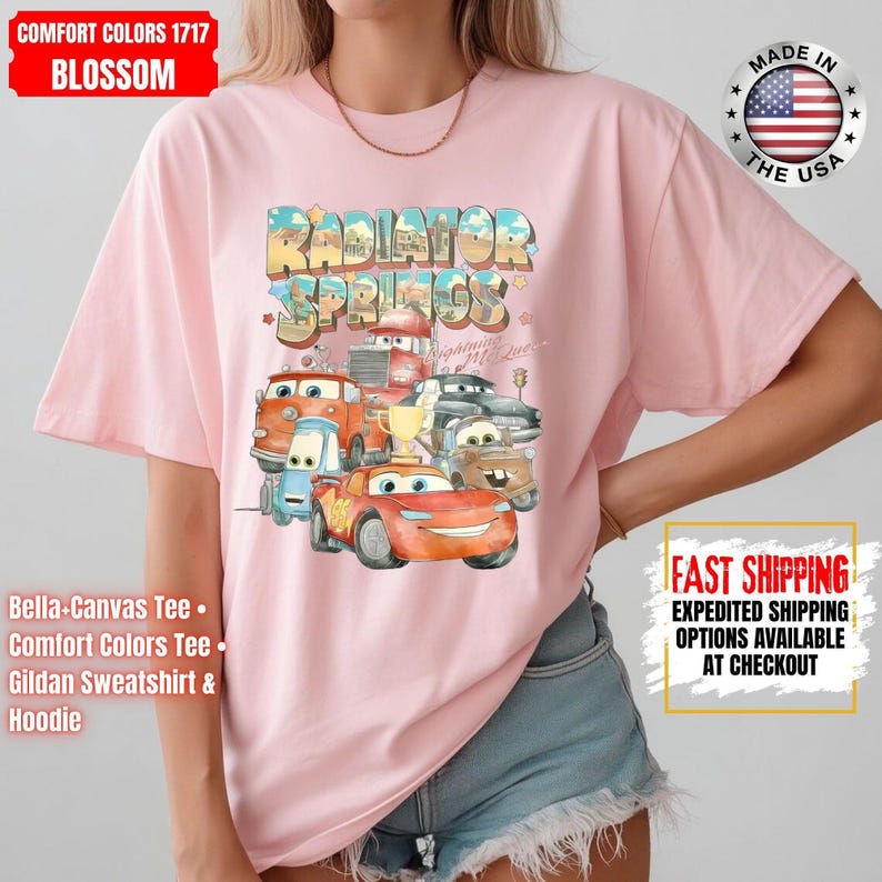 Retro Comfort Colors Radiator Springs Cars Movie Shirt, Lightning McQueen Shirt, Cars Movie Disney Shirt, Disney Family Trip Sweatshirt image 5