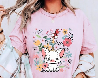 Comfort Colors Disney Moana Shirt, Hei Hei and Pua Floral Shirt, Moana Princess Shirt, Disney Trip, Disneyland Shirt, Disney World Shirts