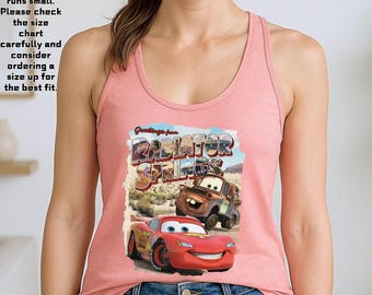 Retro Radiator Springs Cars Movie Tank Top, Lightning McQueen Tank Top, Cars Movie Disney Tank Tee, Disney Family Trip Tank Top