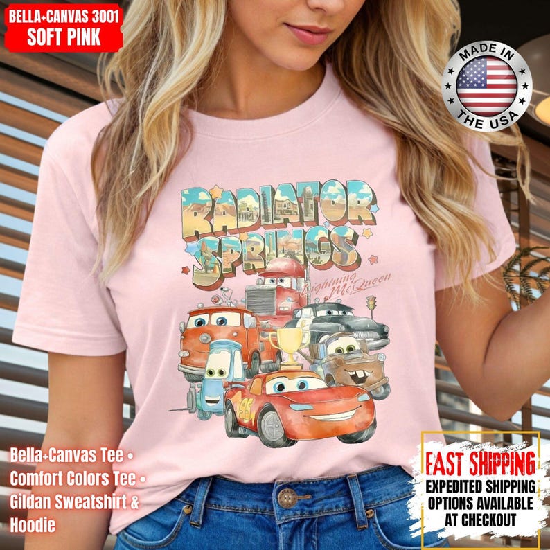 Retro Comfort Colors Radiator Springs Cars Movie Shirt, Lightning McQueen Shirt, Cars Movie Disney Shirt, Disney Family Trip Sweatshirt image 3